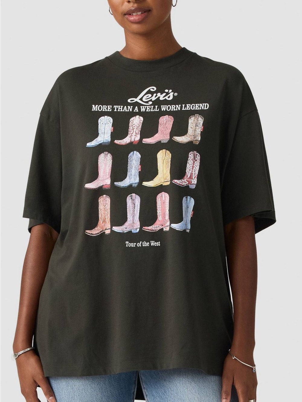 Levi's Dark Grey  Graphic Tee with Colorful Cowboy Boots NWT!